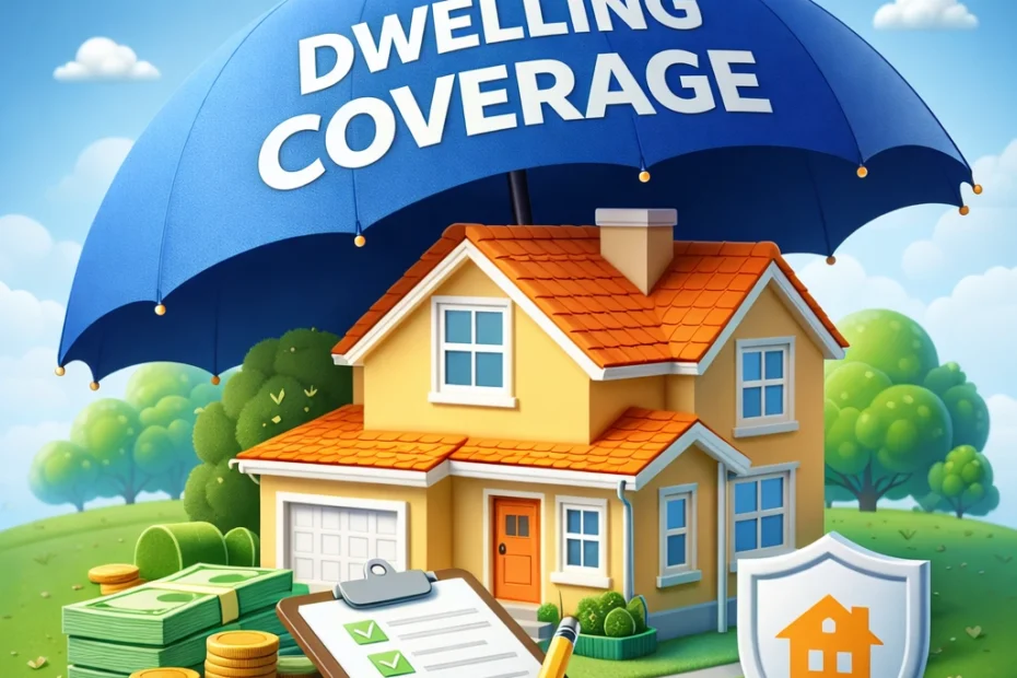 Dwelling coverage home insurance illustration protecting the structure of a house