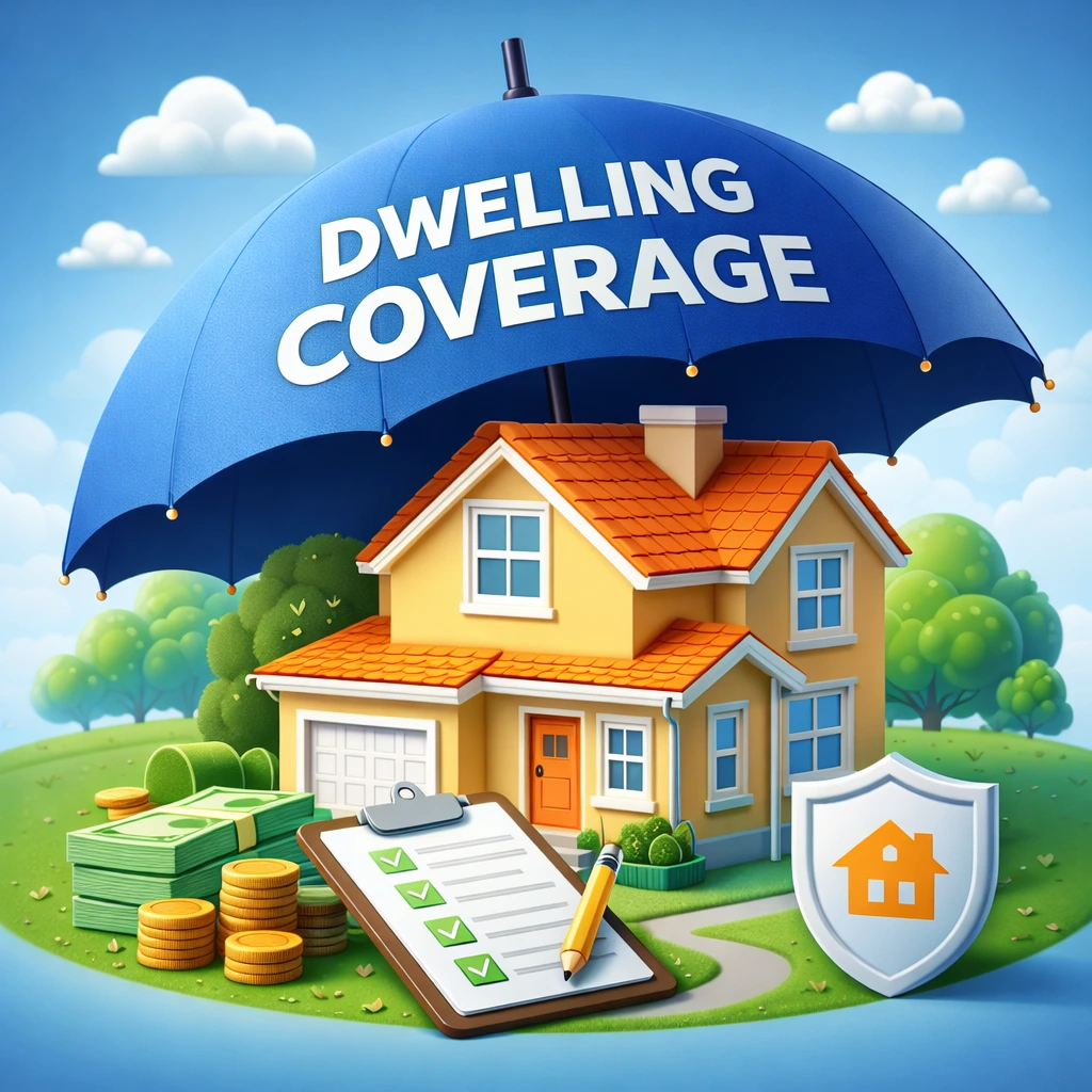 Dwelling coverage home insurance illustration protecting the structure of a house